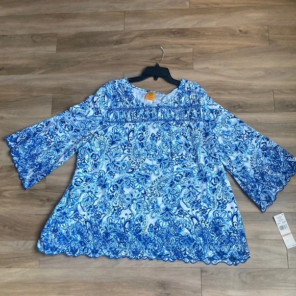 3/$45 Ruby Rd. Floral print scallop embroidered embellishment boho top blouse 2X - Picture 12 of 17